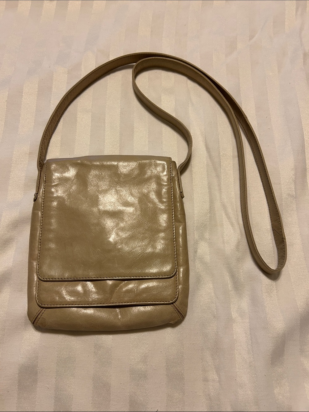 Hobo Leather Crossbody Bag in Taupe